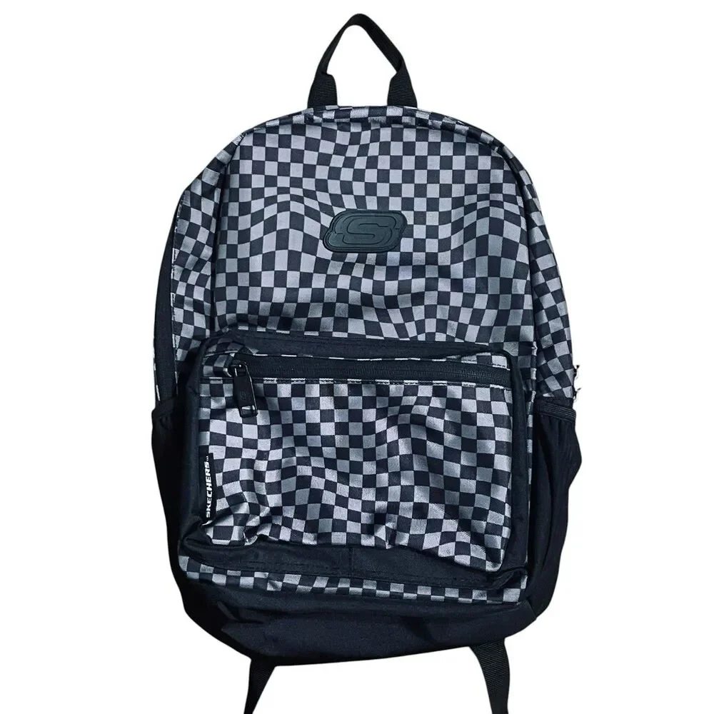 Skechers Kids Backpack 16” Black Gray Checkered Checker Checks
